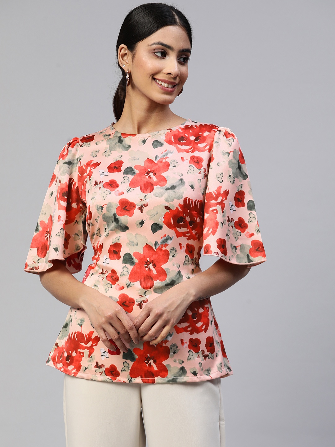 

plusS Floral Print Top, Pink