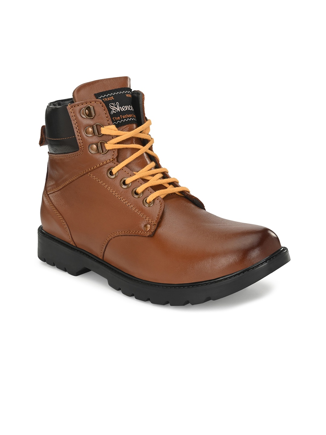 

SHENCES Men High-Top Leather Biker Boots, Tan