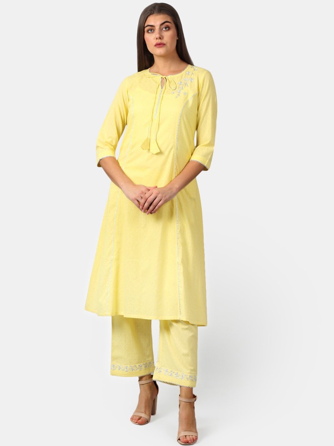 

DART STUDIO Embroidered Gotta Patti Pure Cotton Kurta, Yellow