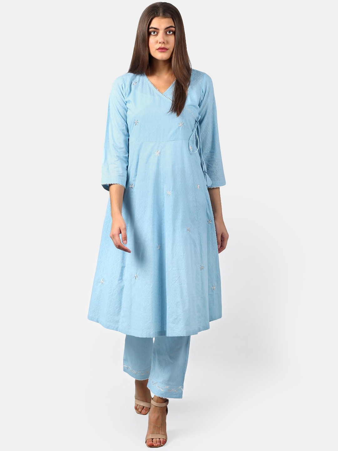 

DART STUDIO Embroidered Gotta Patti Anarkali Angrakha Kurta, Blue