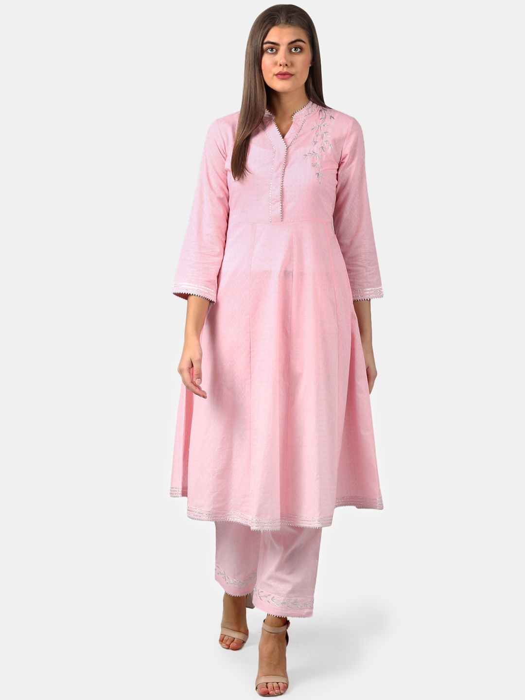 

DART STUDIO Women Gotta Patti Pure Cotton Dobby A-Line Kurta, Pink