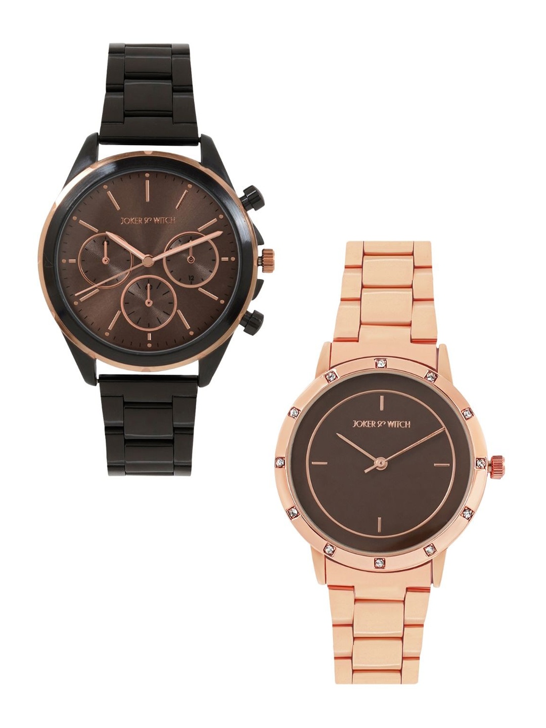 

JOKER & WITCH Set Of 2 Olivia & Zack Analogue Couple Watch Gift Set JWCW237, Brown