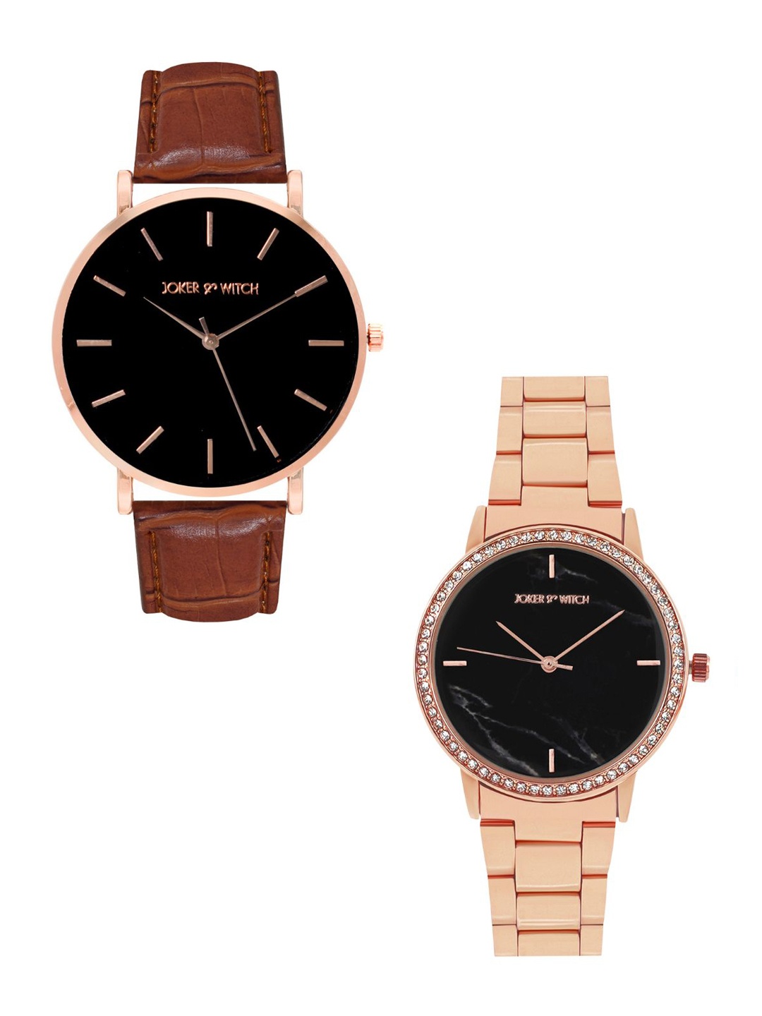 

JOKER & WITCH Set Of 2 Muffin & Lovey Analogue Couple Watch Gift Set JWCW276, Black