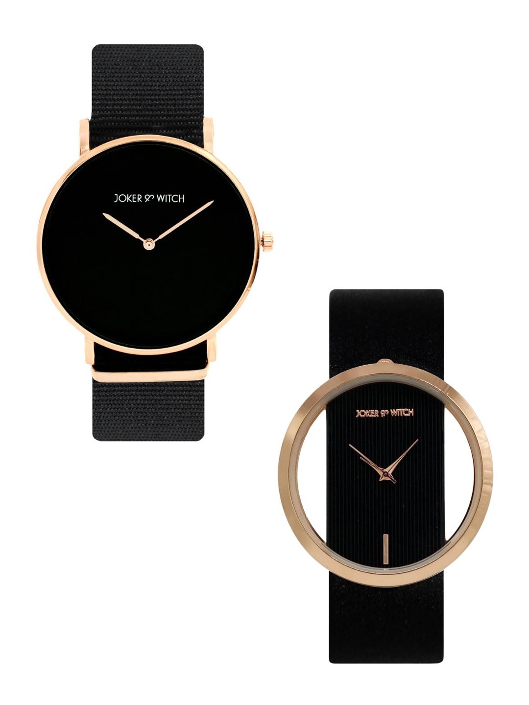 

JOKER & WITCH Set Of 2 La Vie & Rose Analogue Couple Watch Gift Set JWCW299, Black