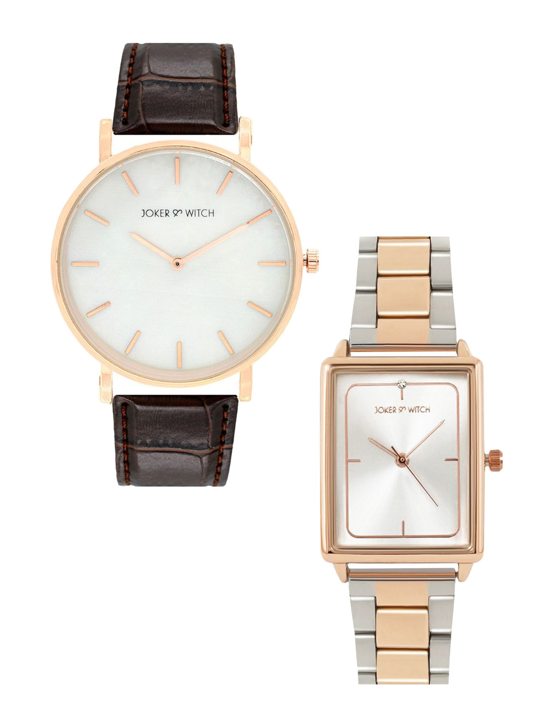 

JOKER & WITCH Boo & Bubbly Analogue Couple Watch Gift Set- JWCW270, Coffee brown