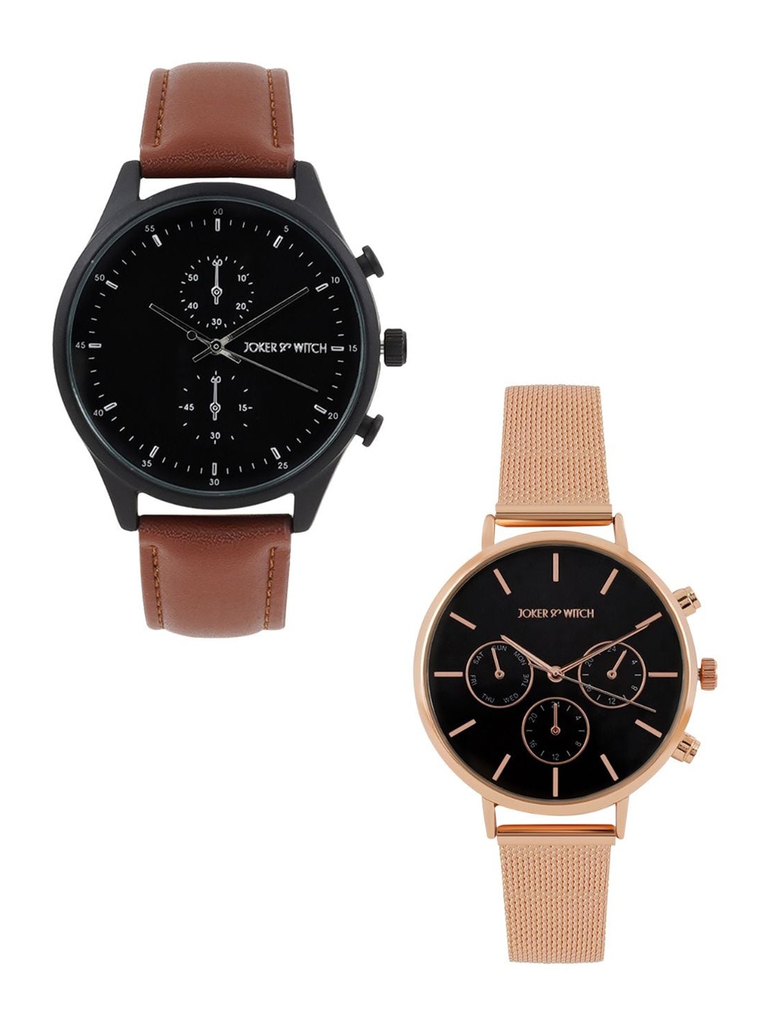

JOKER & WITCH Set of 2 Couple Watch Gift Set JWCW373, Brown