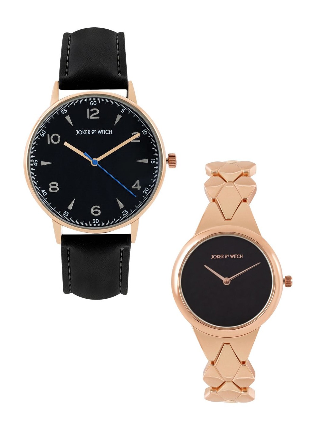 

JOKER & WITCH Cardi & Offset Stainless Steel Couple Watch Gift Set- JWCW253, Black
