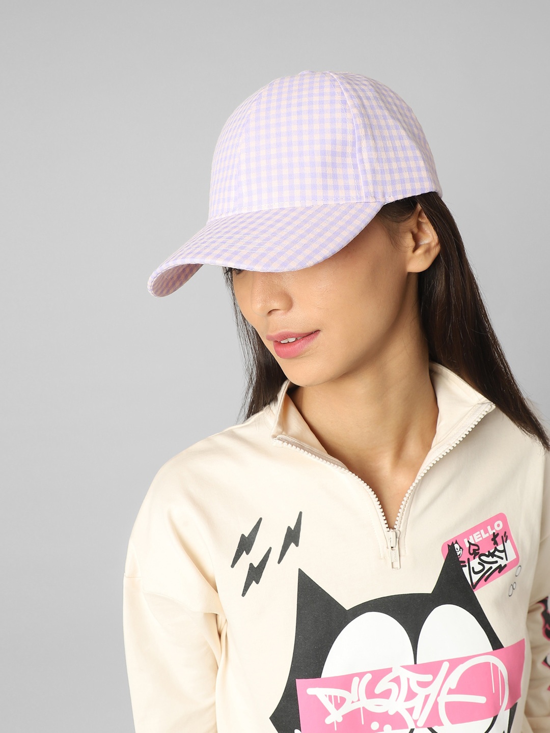 

ONLY Women Printed Cotton Baseball Cap, Purple