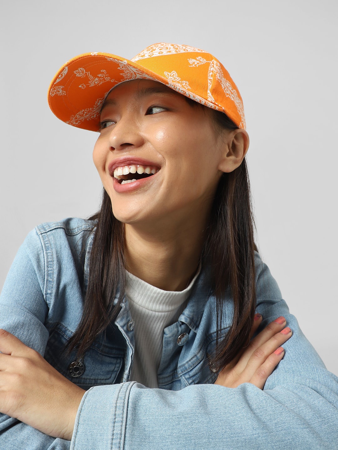 

ONLY Women Printed Cotton Baseball Cap, Orange