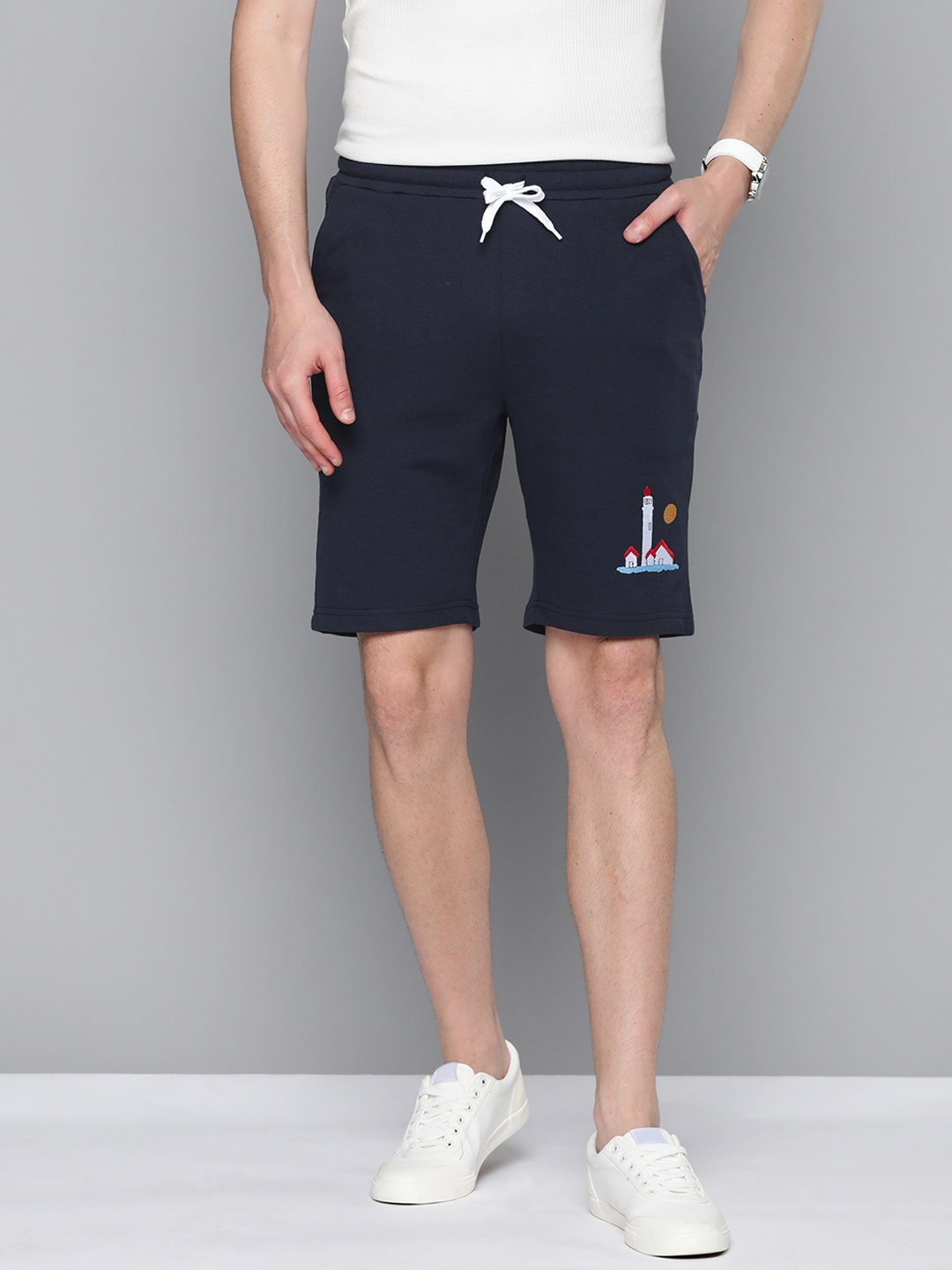 

Mast & Harbour Men Embroidery Detail Regular Shorts, Navy blue