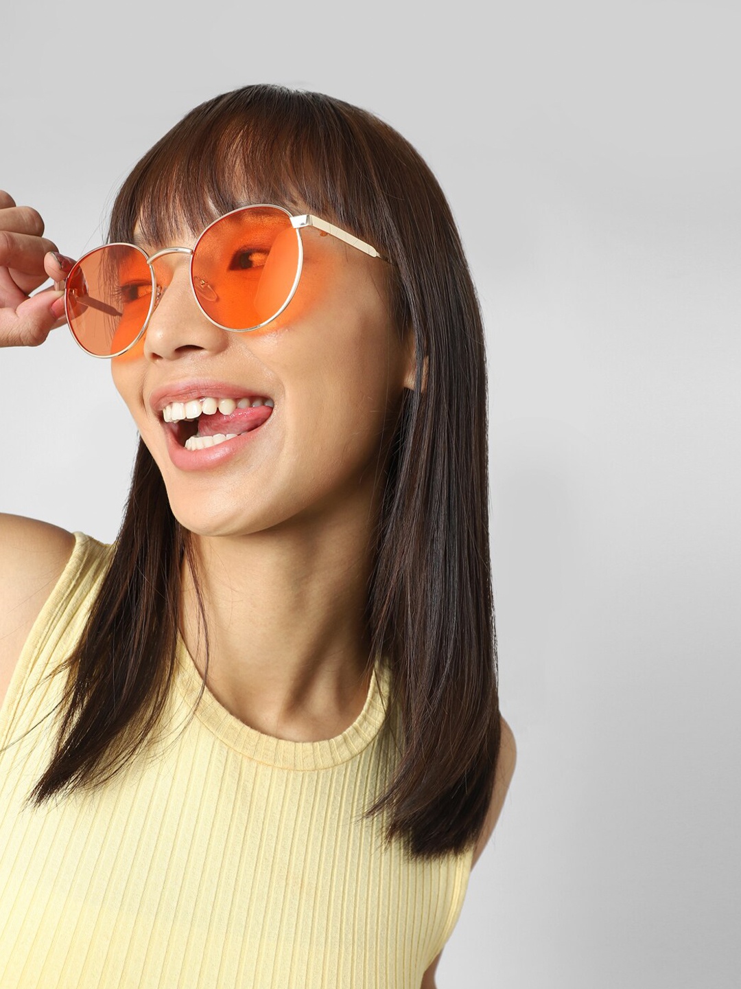 

ONLY Women Round Sunglasses with UV Protected Lens, Orange