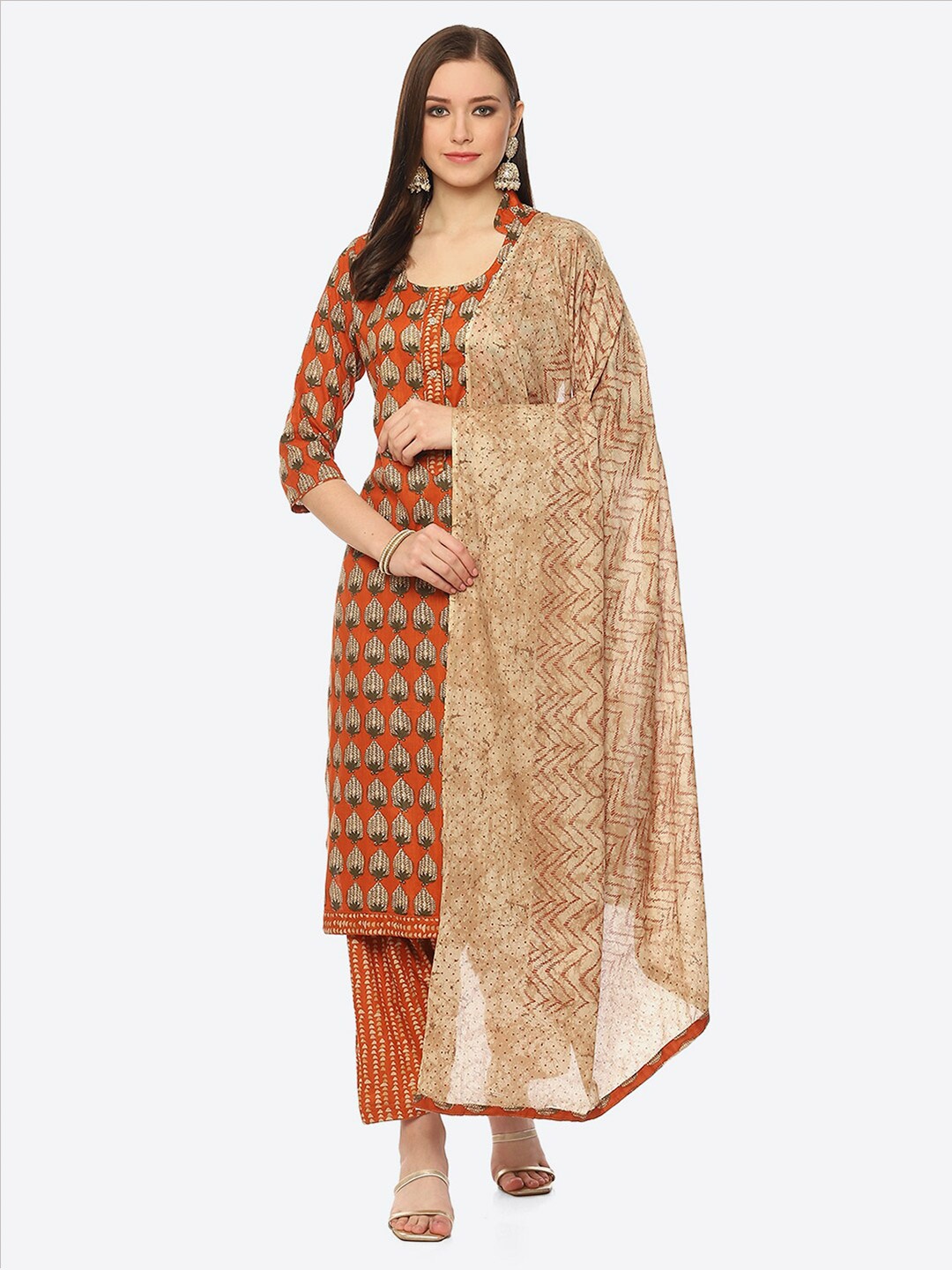 

Biba Printed Unstitched Dress Material, Orange