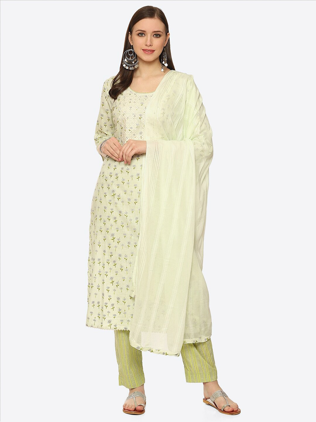 

Biba Floral Printed Unstitched Dress Material, Cream