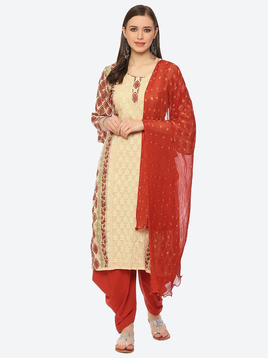 

Biba Printed Unstitched Dress Material, Red