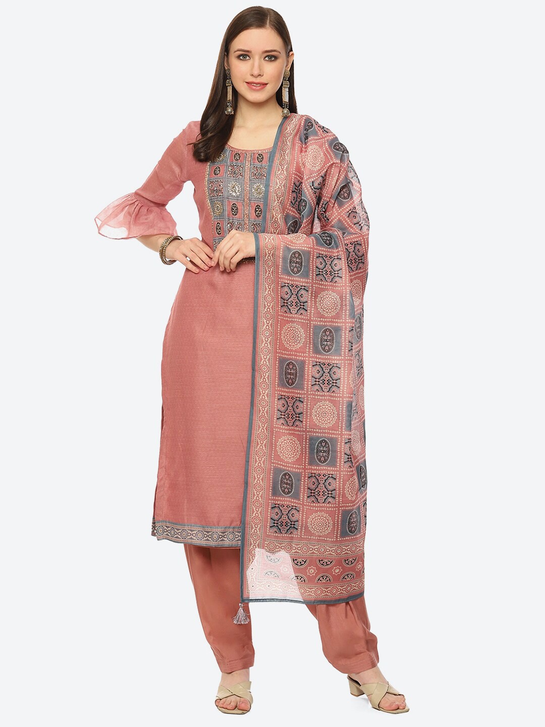 

Biba Embroidered Unstitched Dress Material, Pink