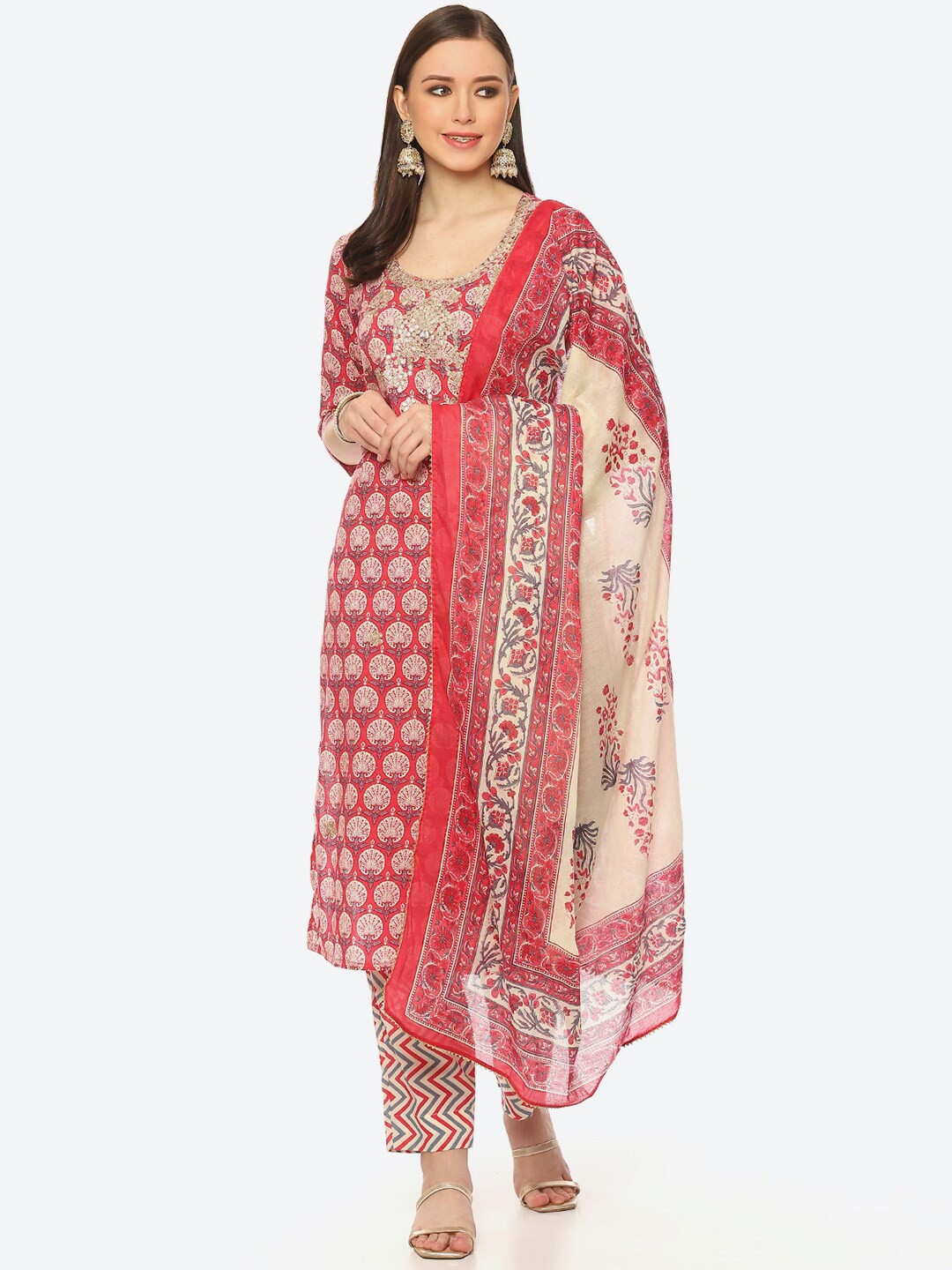 

Biba Embroidered Unstitched Dress Material, Coral
