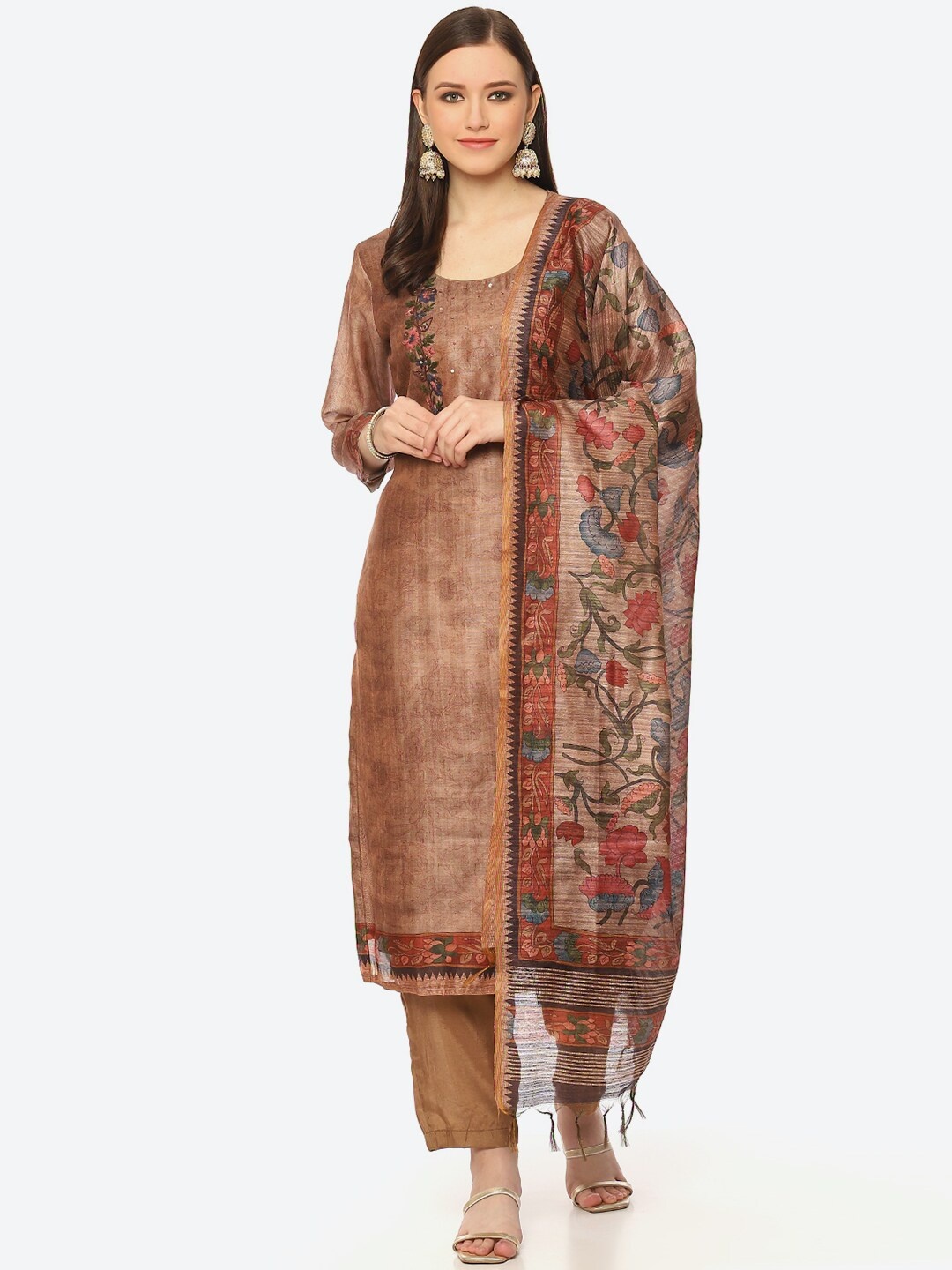 

Biba Printed Unstitched Dress Material, Brown