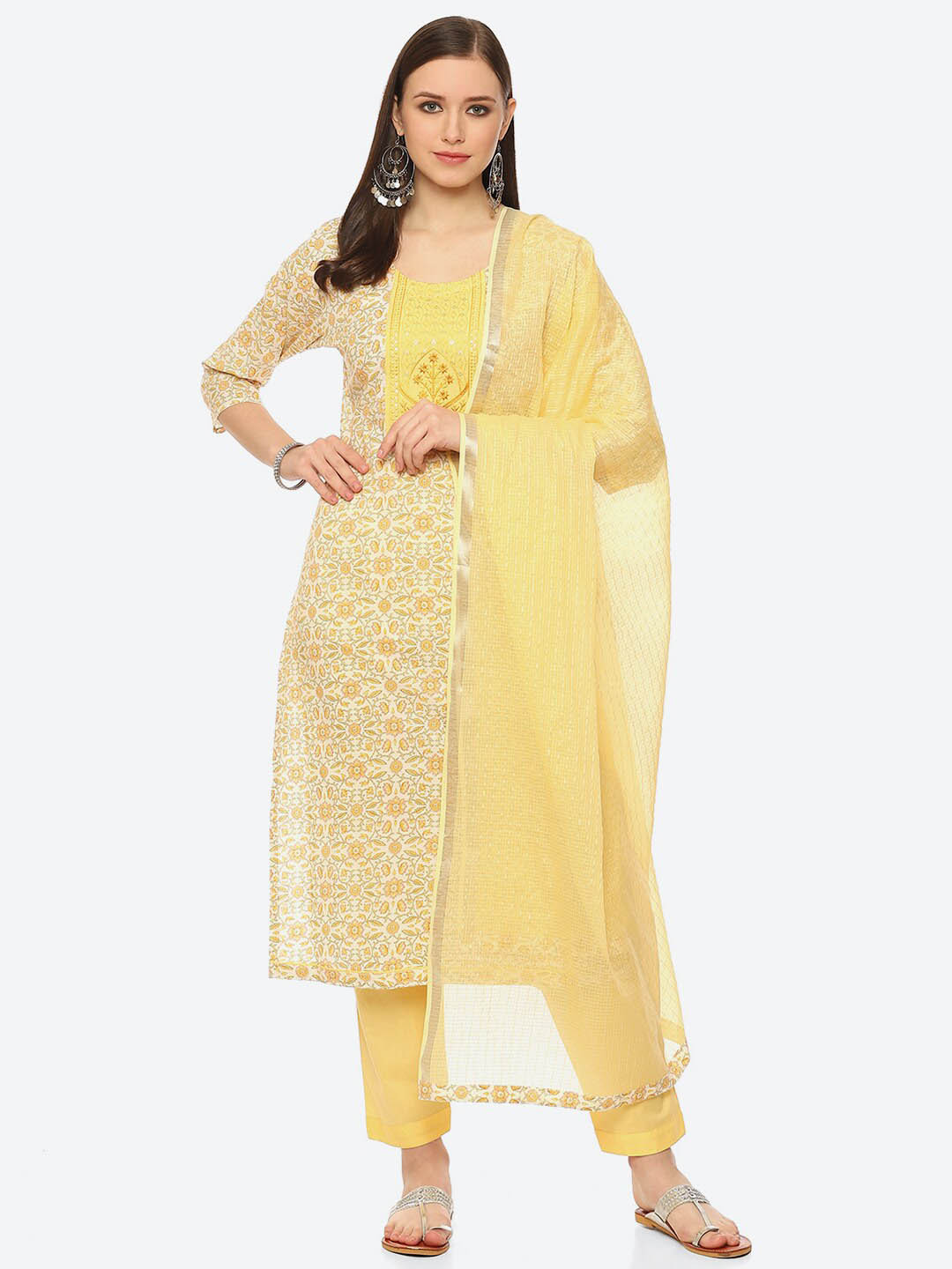 

Biba Printed Unstitched Dress Material, Yellow
