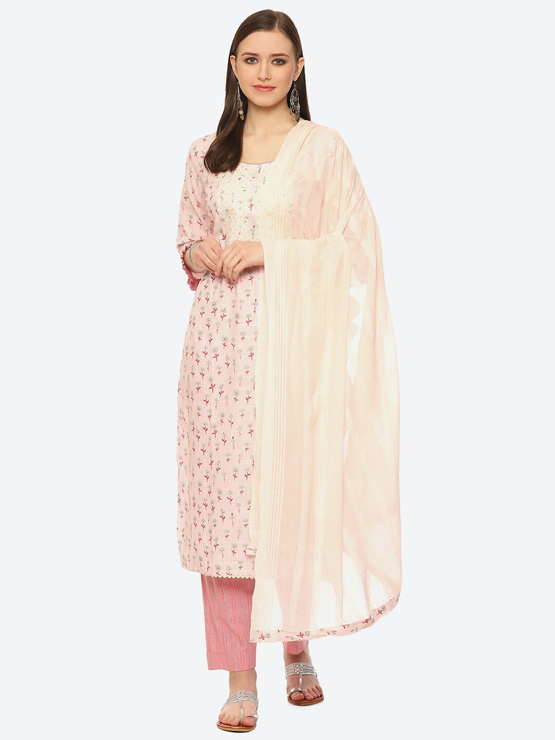 

Biba Printed Unstitched Dress Material, Pink
