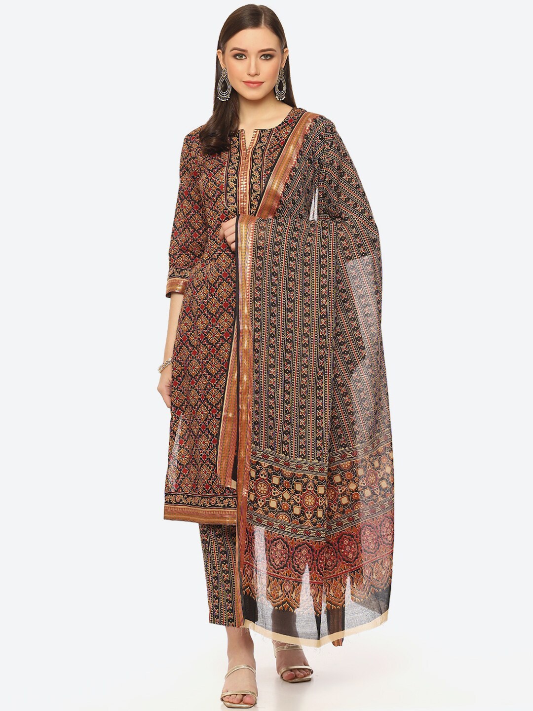 

Biba Printed Unstitched Dress Material, Black