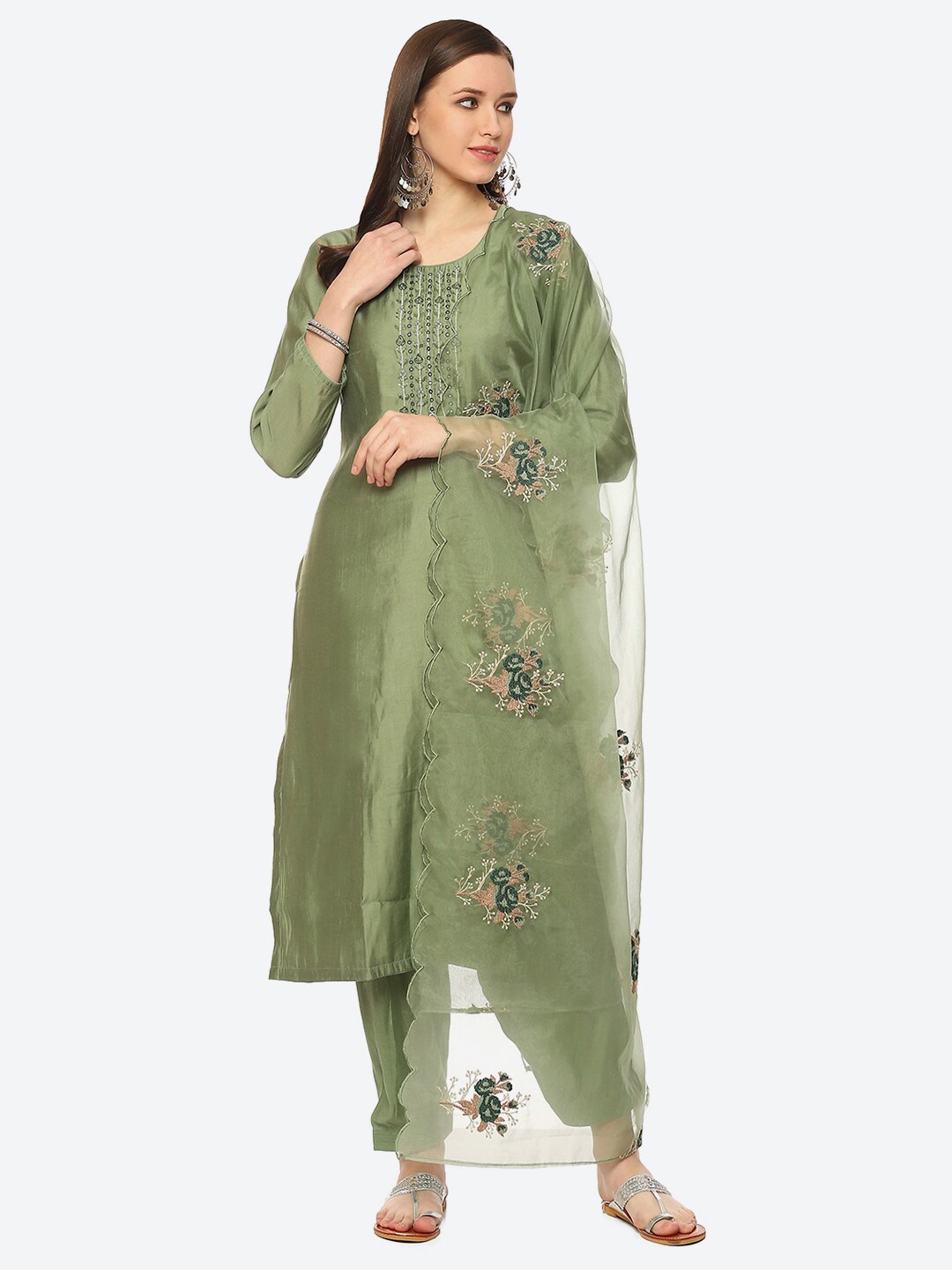 

Biba Embroidered Unstitched Dress Material, Green