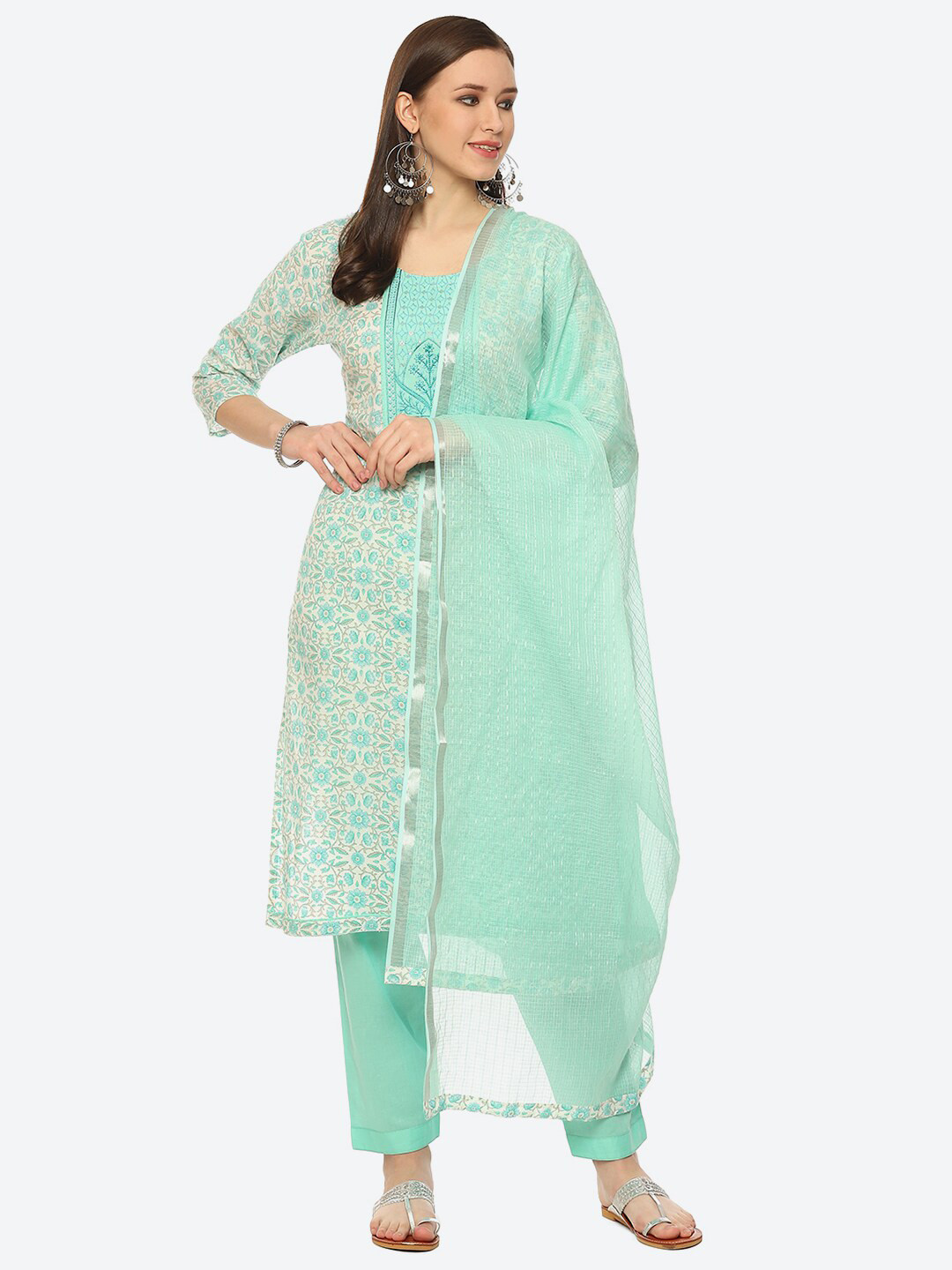 

Biba Printed Unstitched Dress Material, Turquoise blue