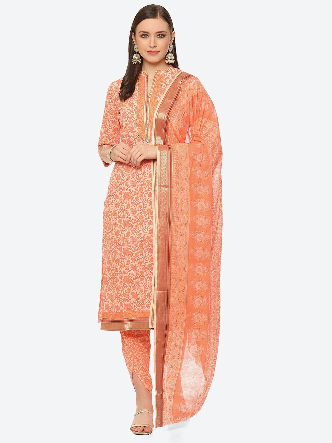

Biba Floral Printed Unstitched Dress Material, Orange