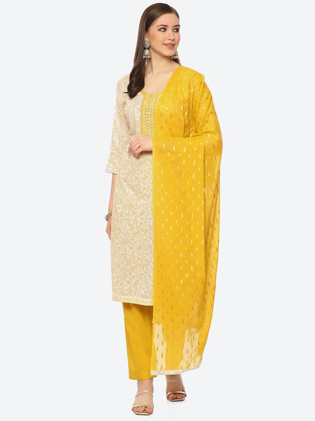 

Biba Printed Unstitched Dress Material, Yellow