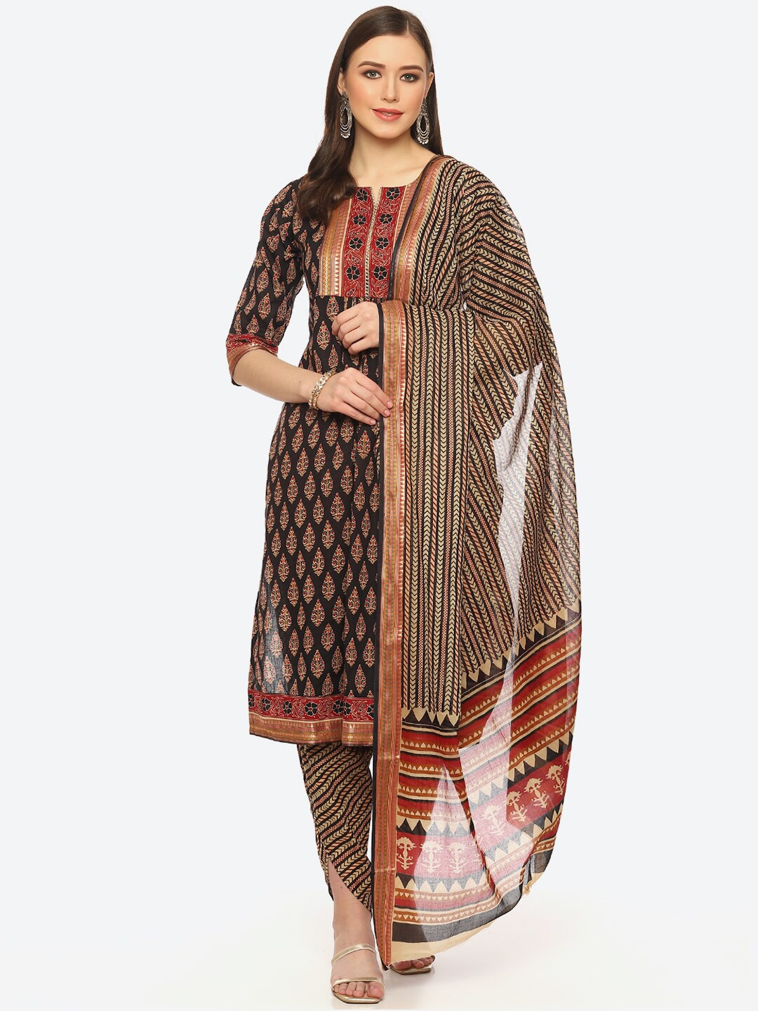 

Biba Printed Unstitched Dress Material, Black