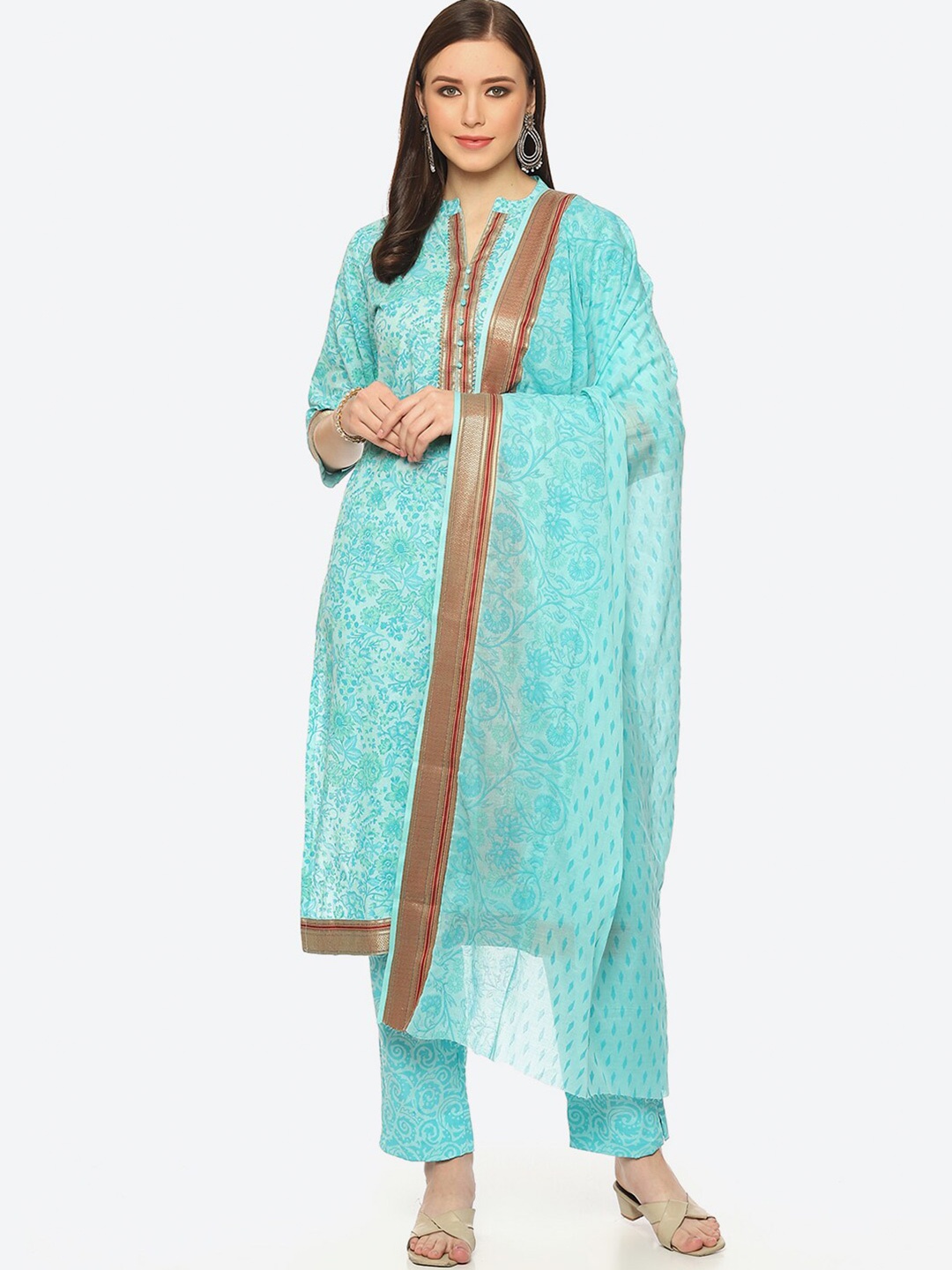 

Biba Printed Unstitched Dress Material, Blue