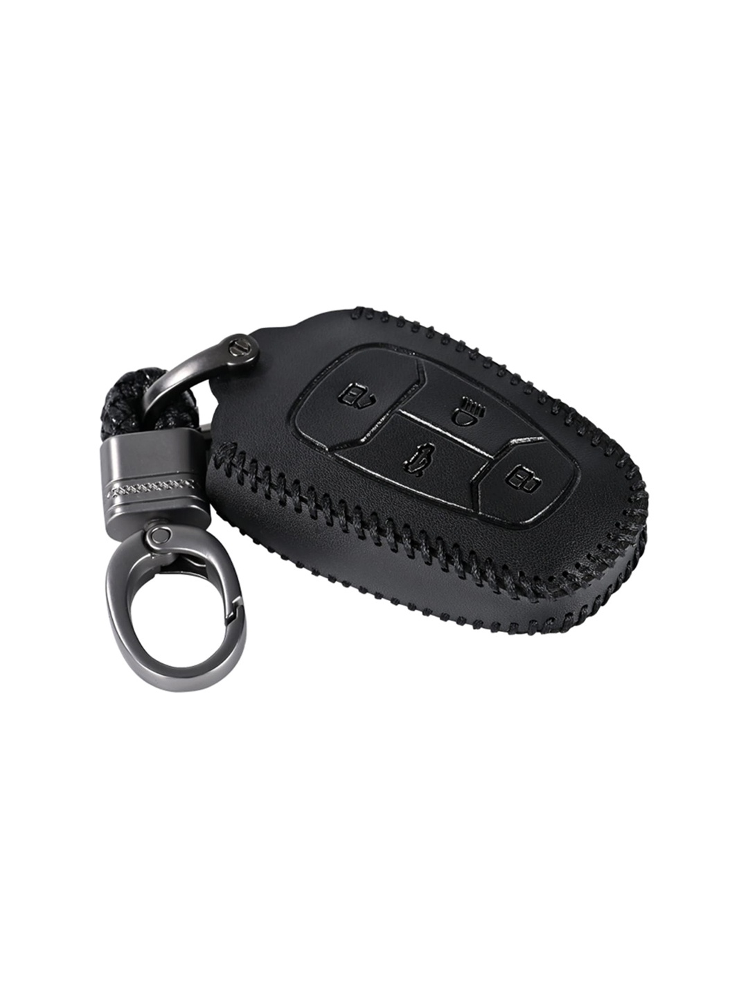 

CONTACTS Car Key Cover Compatible With TATA 4 Button Smart Key With Key Chain, Black