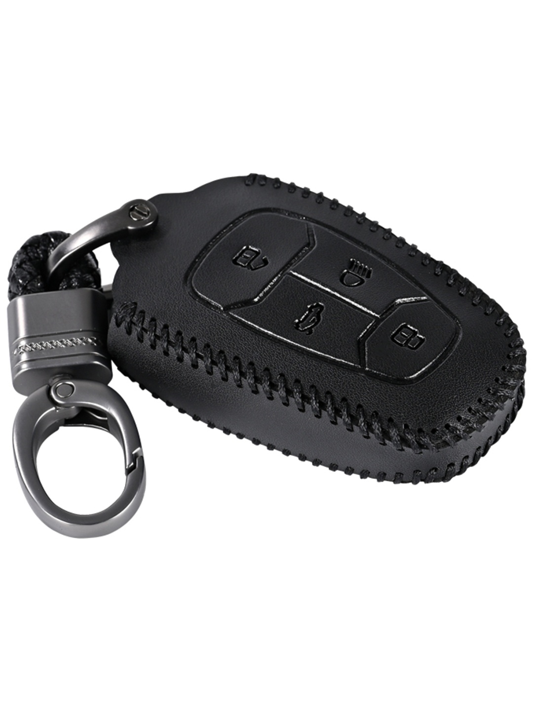 

CONTACTS Car Key Cover Compatible With TATA 4 Button Smart Key With Key Chain, Black