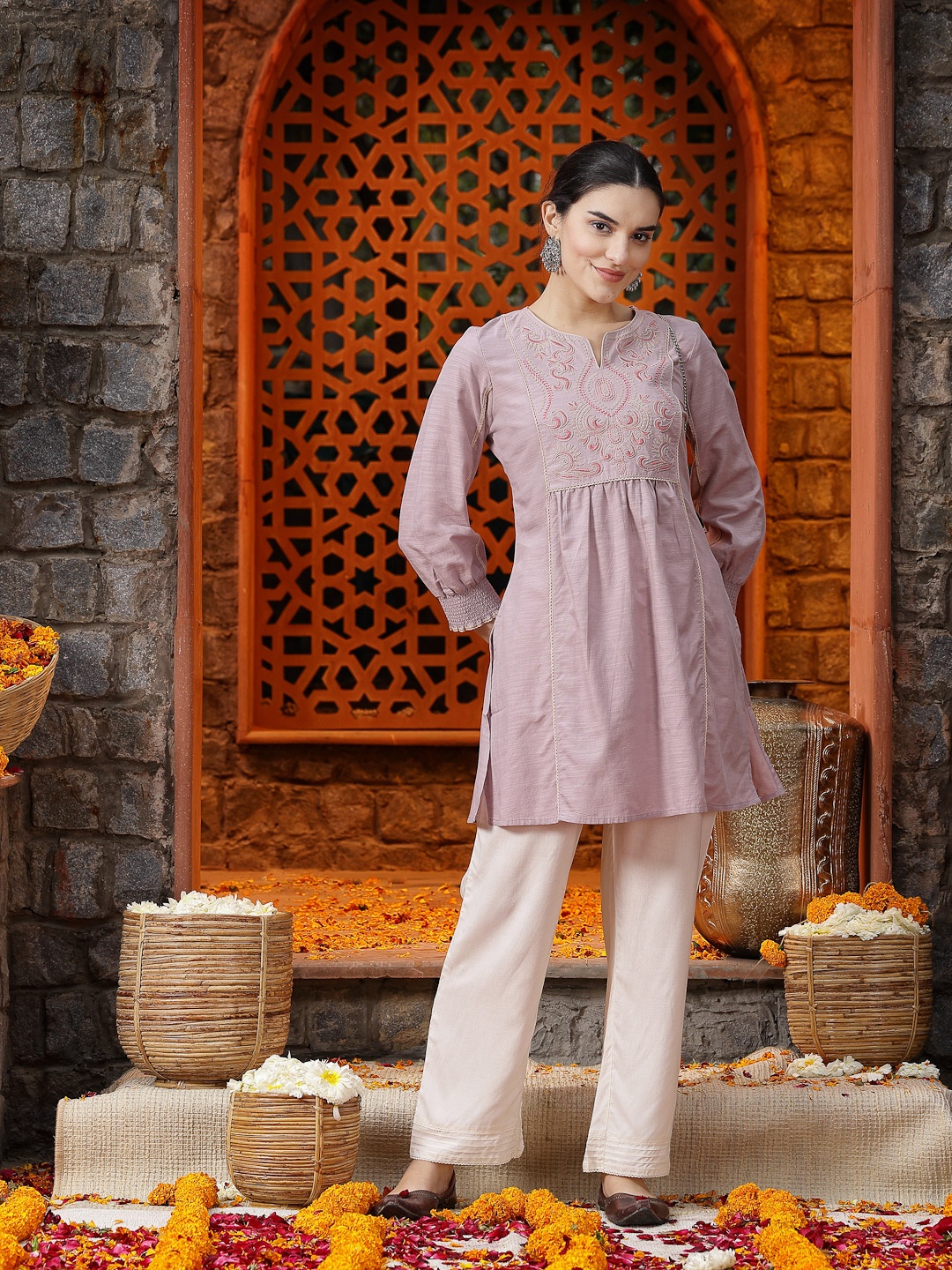 

Nayam By Lakshita Ethnic Motifs Embroidered Thread Work Thread Work Kurti, Lavender