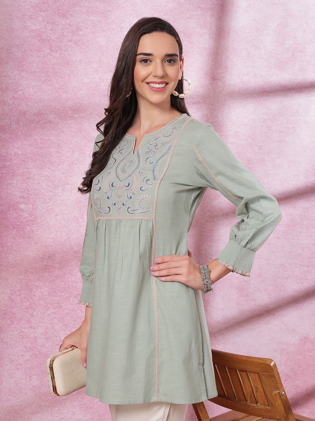 

Nayam By Lakshita Embroidered Thread Work Thread Work Kurti, Green