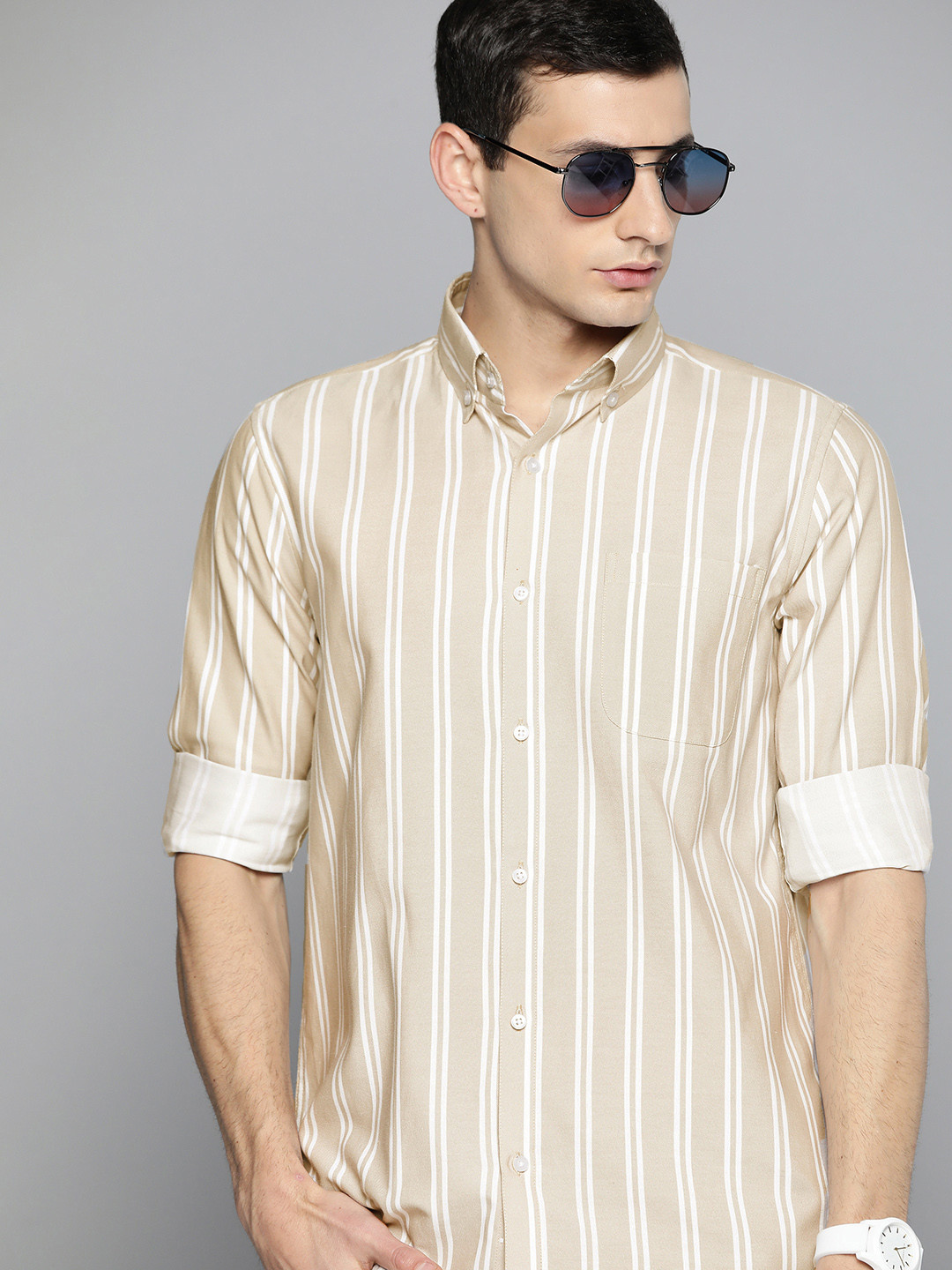 

DENNISON Smart Striped Regular Fit Casual Shirt, Cream