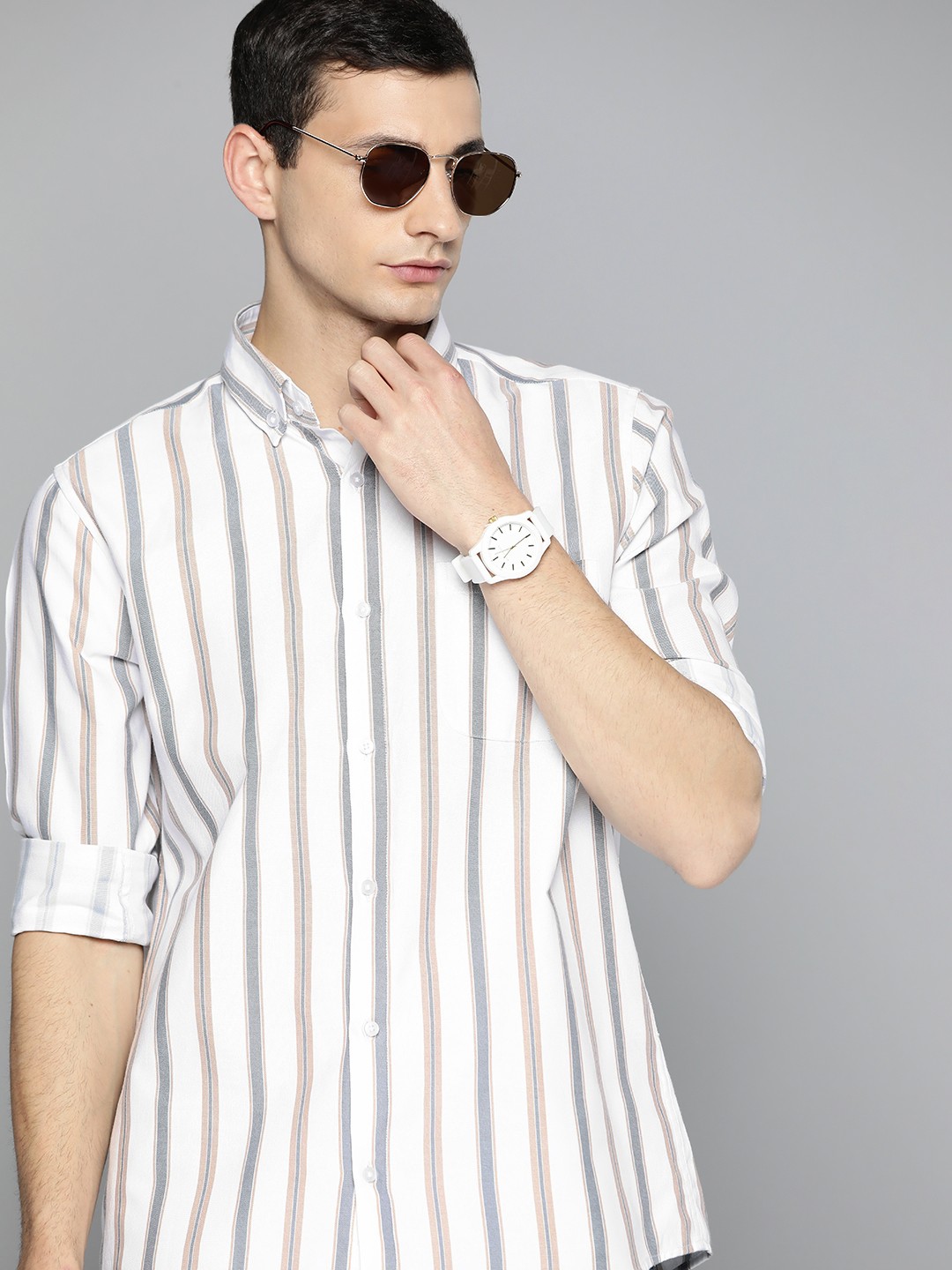 

DENNISON Smart Striped Regular Fit Casual Shirt, White