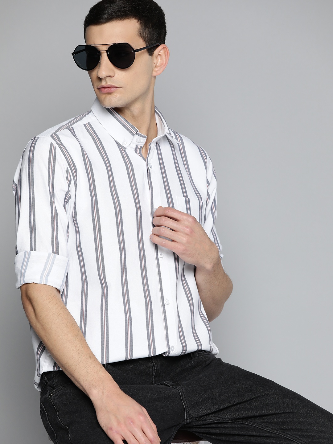 

DENNISON Smart Striped Regular Fit Casual Shirt, White