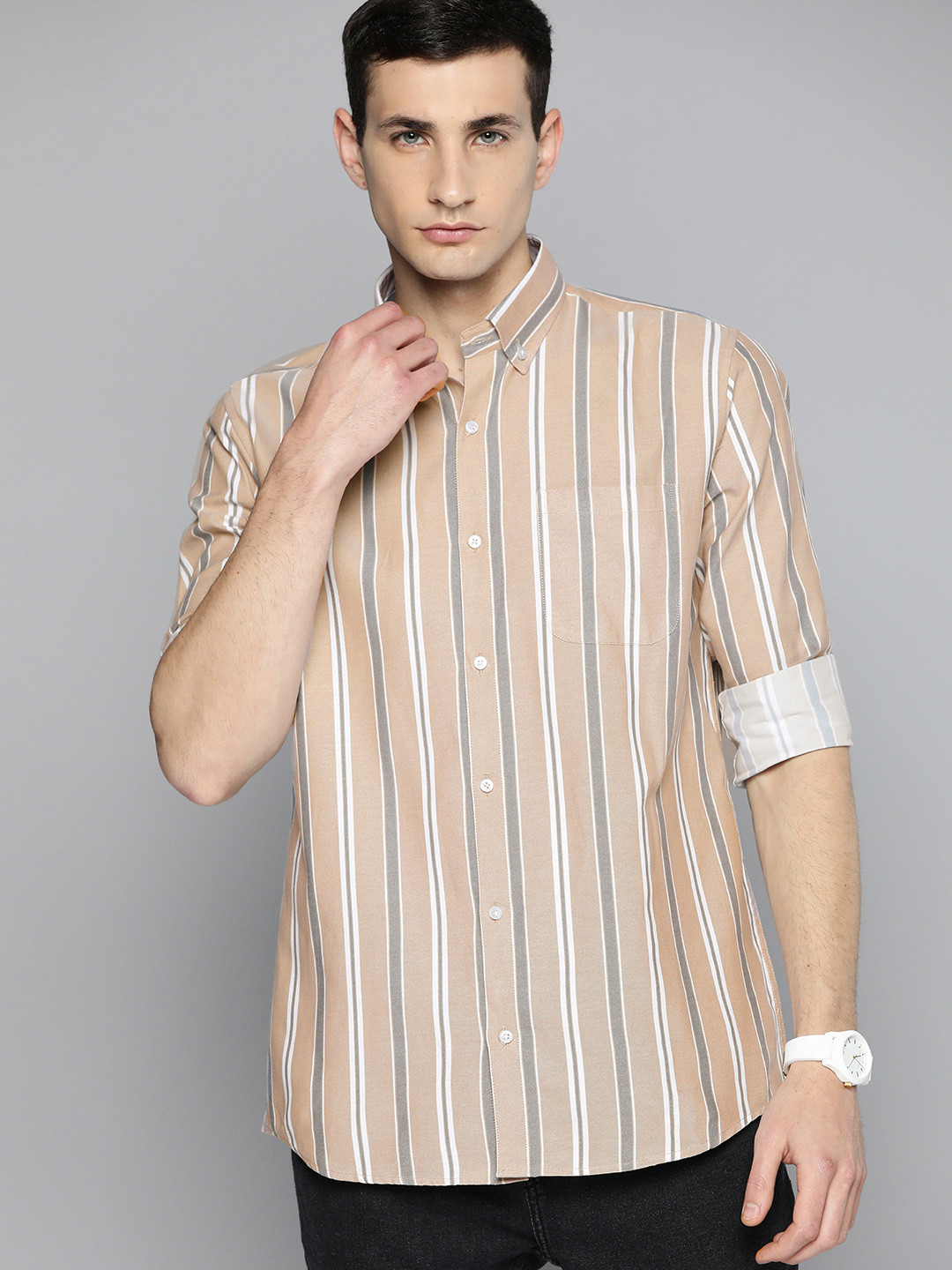 

DENNISON Smart Striped Regular Fit Casual Shirt, Beige