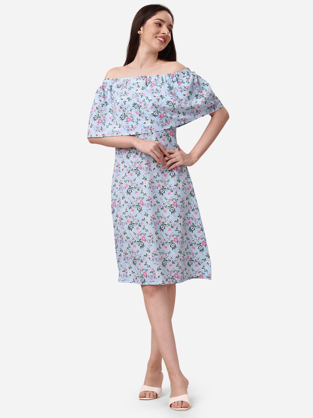 

Fashfun Floral Off-Shoulder Crepe Dress, Blue