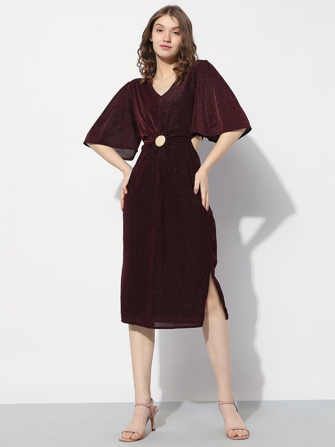 

Vero Moda Embellished A-Line Waisted Dress, Maroon