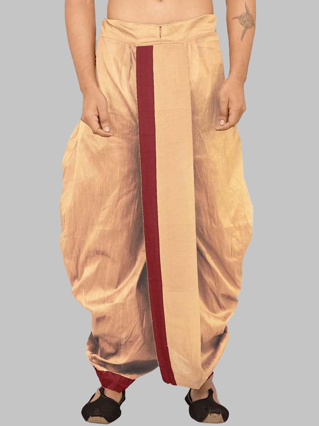 

ROYAL KURTA Men Solid Silk Ready To Wear Dhoti Pants, Gold