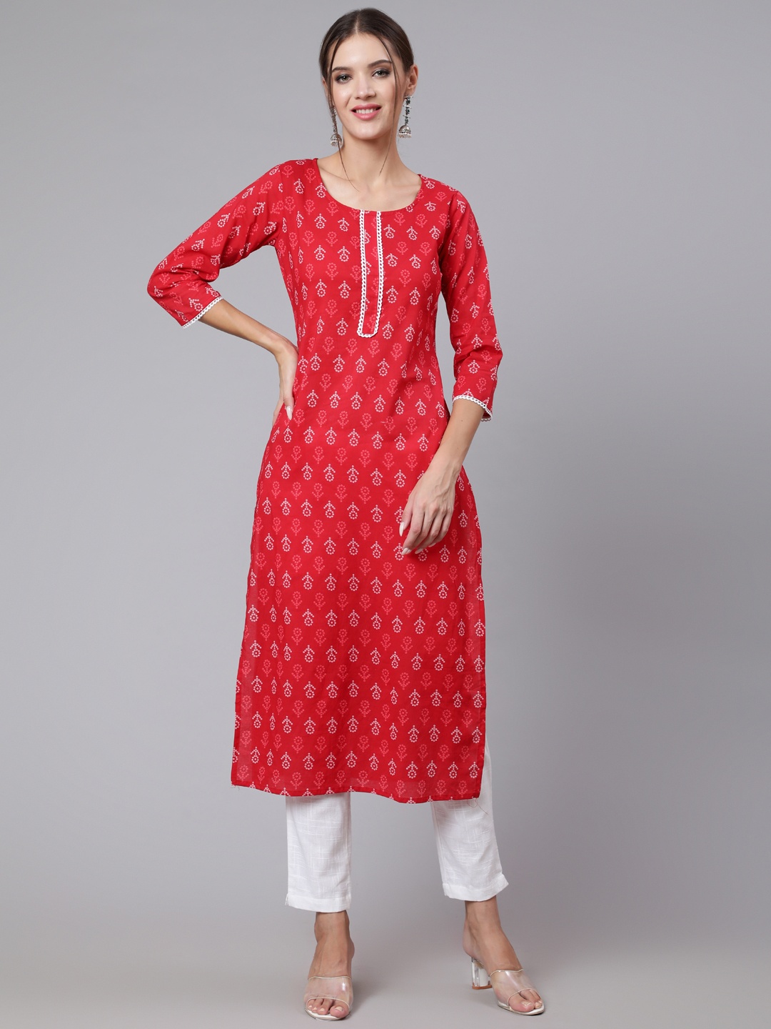

Nayo Women Ethnic Motifs Printed Pure Cotton Kurta, Red