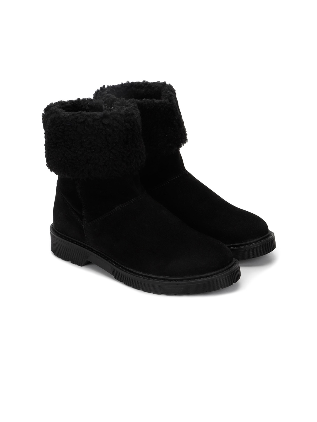 

yoho Women Faux Fur Trim Regular Boots, Black