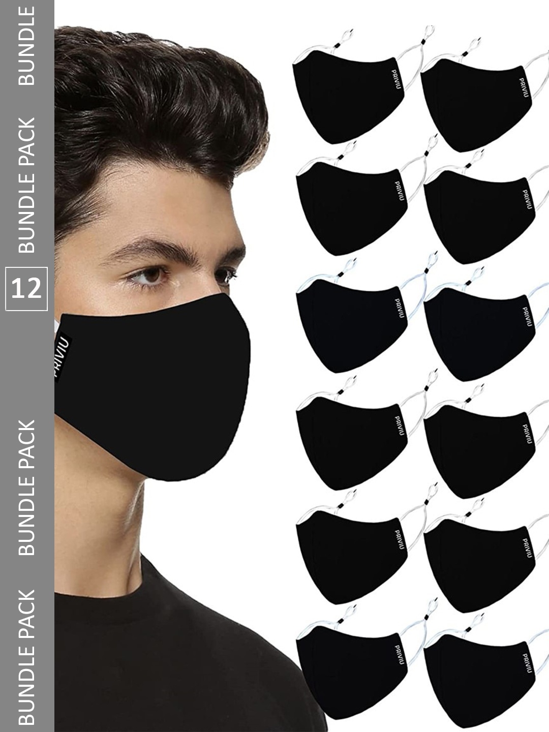 

PRIVIU 12-Pcs Solid Pure Cotton Face Masks, Black