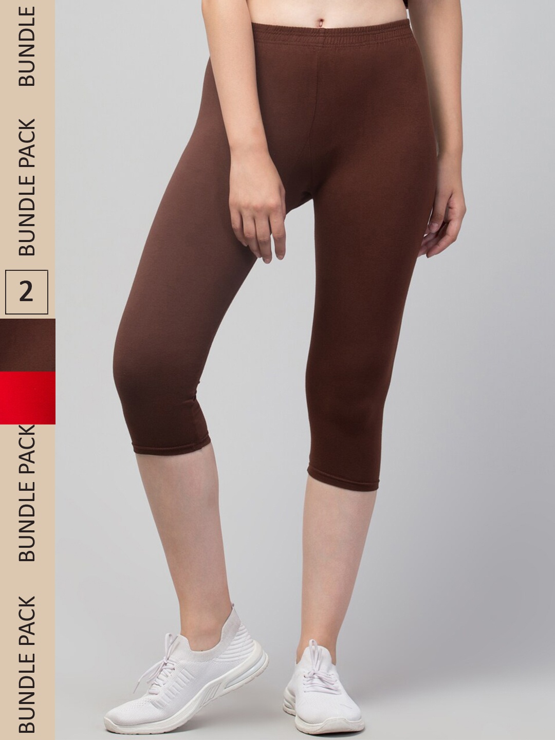

Apraa & Parma Women Pack of 2 Skinny Fit Cotton Capris, Red