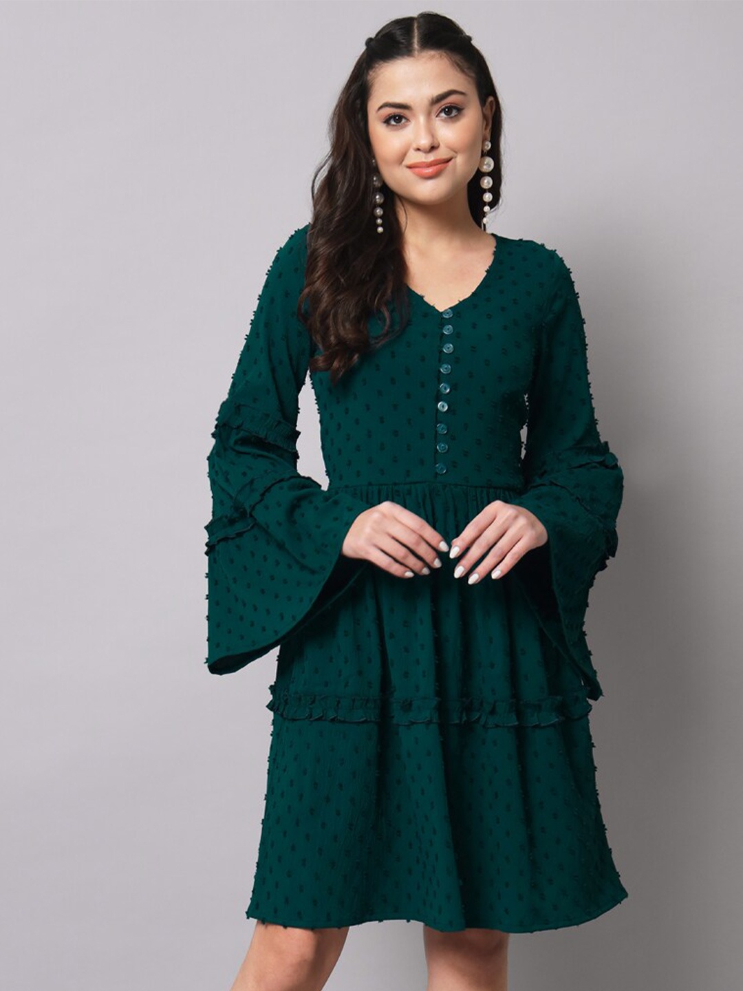 

The Vanca Flared Sleeve Fit & Flare Dress, Green