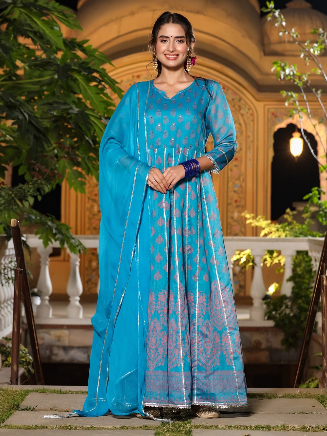 

mirari Ethnic Motifs Printed Anarkali Kurta With Dupatta, Blue