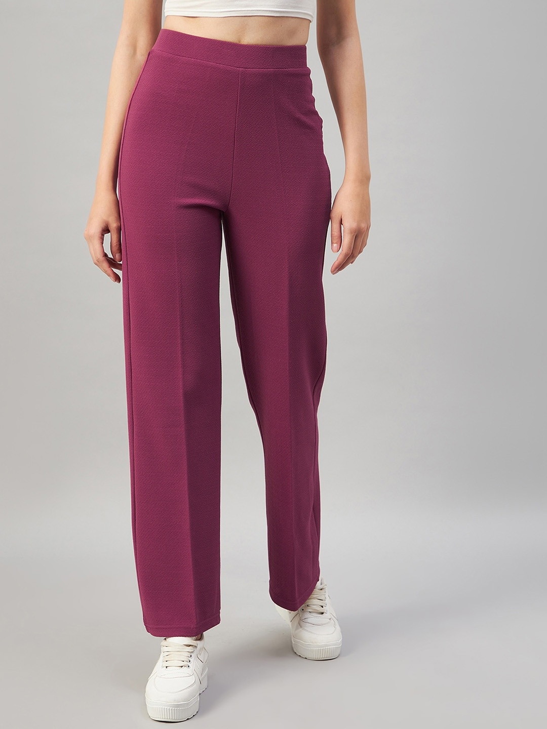 

Orchid Blues Women Flared High-Rise Easy Wash Trousers, Mauve