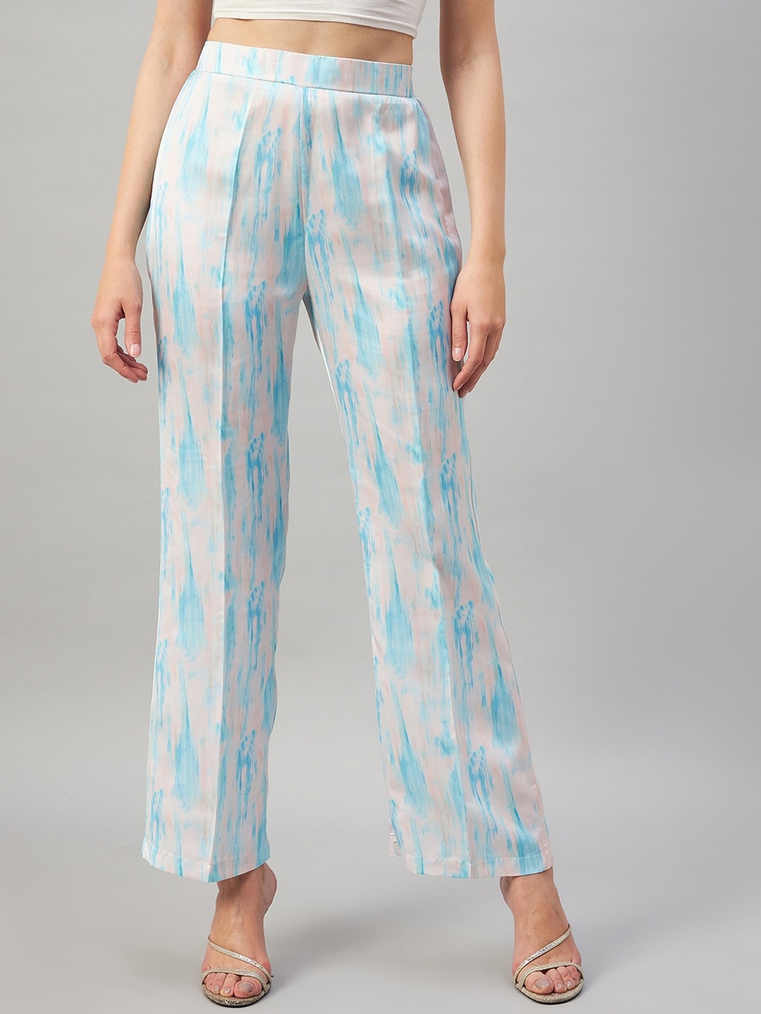 

Orchid Blues Women Flared High-Rise Easy Wash Trousers, Blue