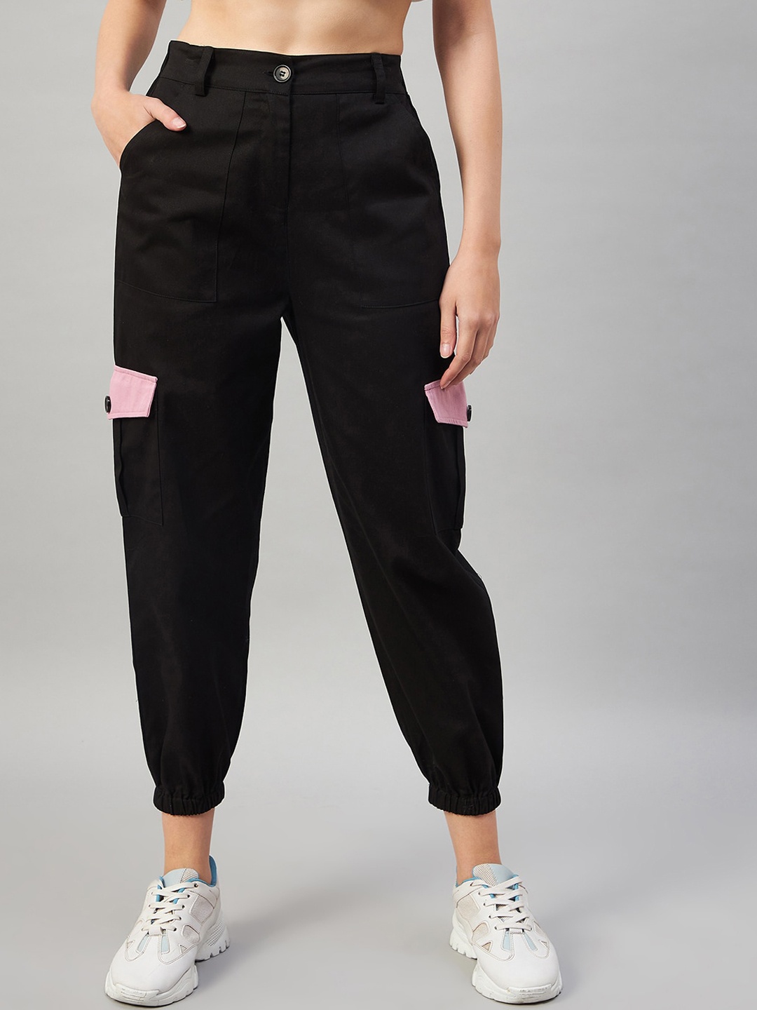 

Orchid Blues Women Black High-Rise Easy Wash Pure Cotton Joggers